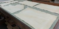 Preparing leather soundboard grid coverings